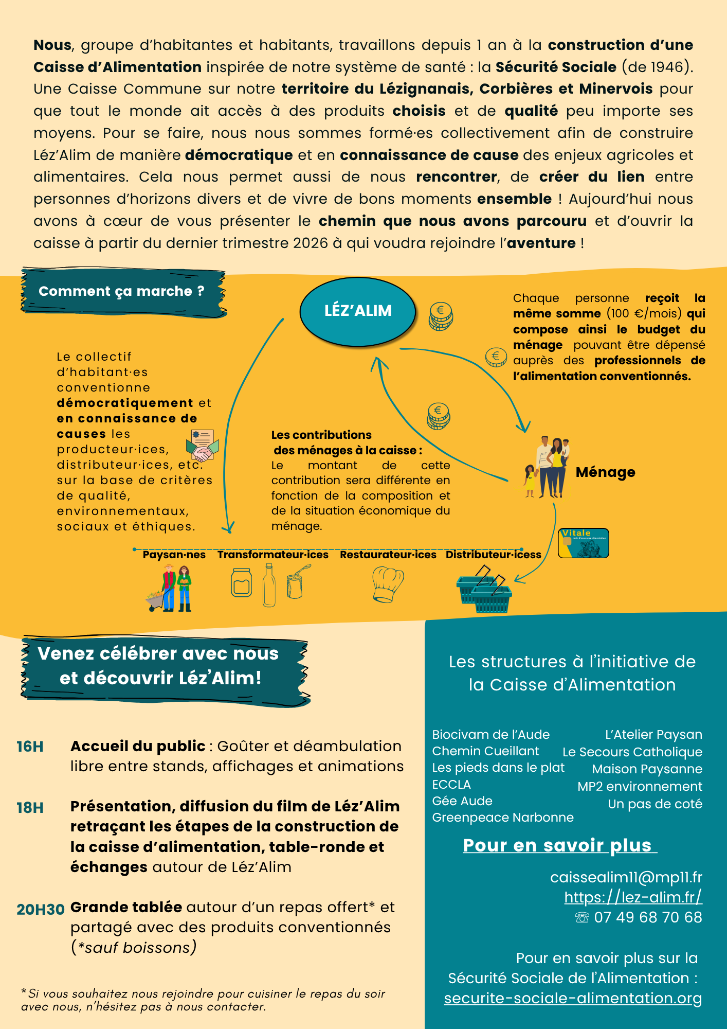 flyers lancement Léz'Alim 27 juin-Verso Programme des événements et rencontres autour de la Caisse d'Alimentation de Lézignan